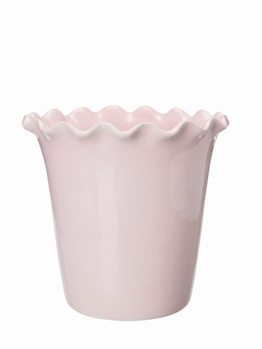 szkliwiona osłonka w kolorze baby pink z ozdobną falbanką przy górnej krawędzi